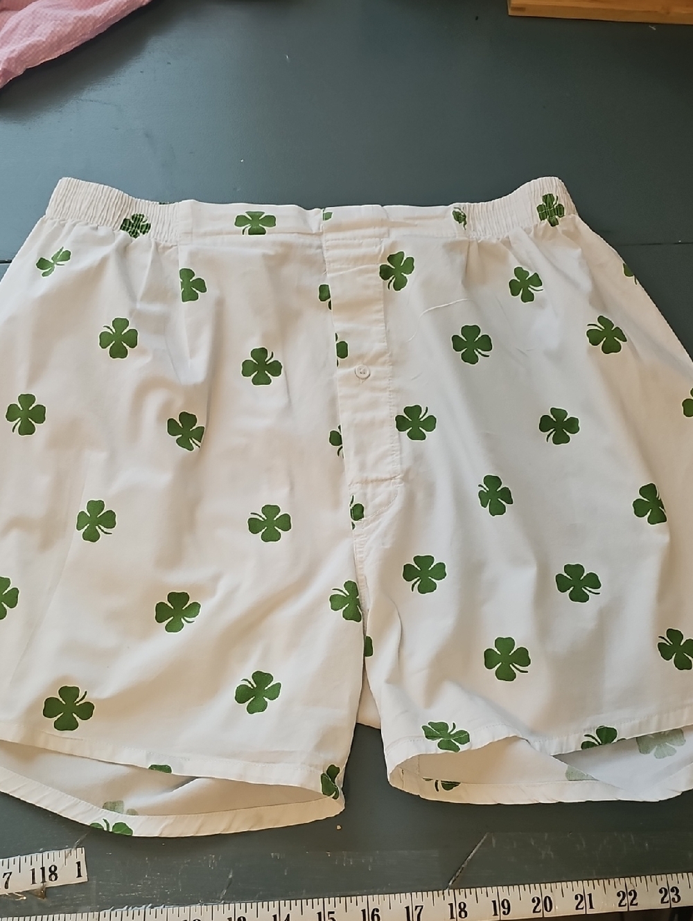 Mad Engine White Boxer Shorts with Green Clover Print. XL